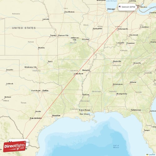 Detroit - Monterrey direct flight map