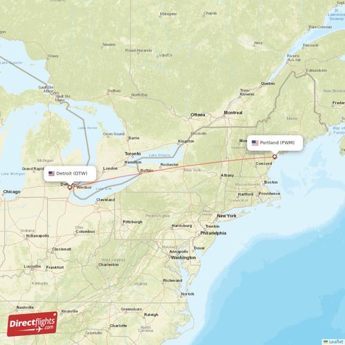 Detroit - Portland direct flight map