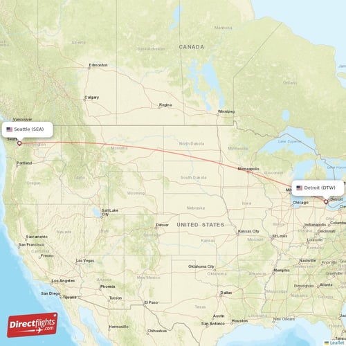 Detroit - Seattle direct flight map