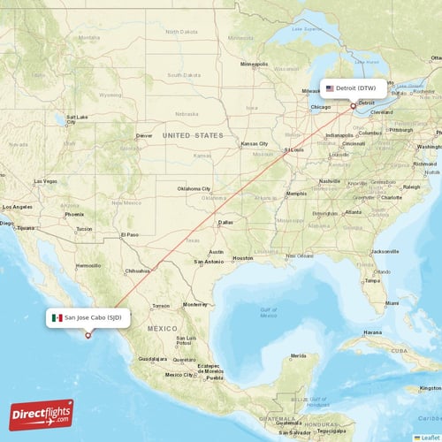 Detroit - San Jose Cabo direct flight map