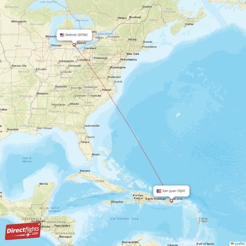 Direct flights from Detroit to San Juan DTW to SJU non stop