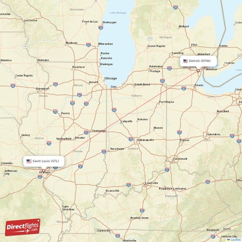 Detroit - Saint Louis direct flight map