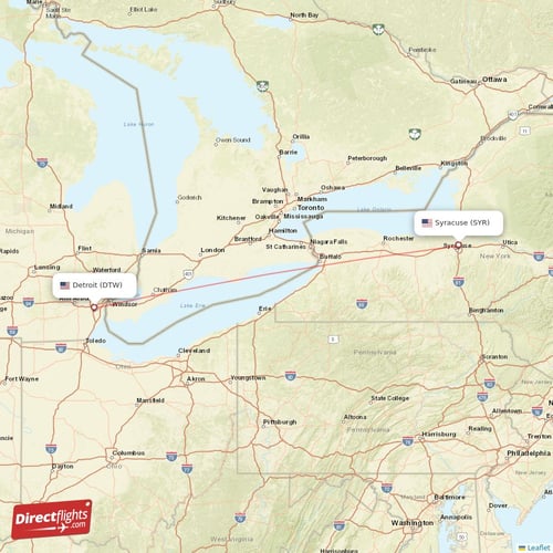 Detroit - Syracuse direct flight map