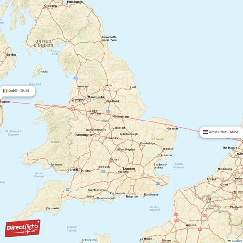 Dublin - Amsterdam direct flight map