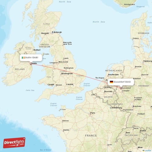 Dublin - Dusseldorf direct flight map