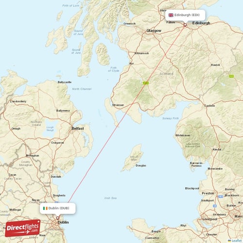Dublin - Edinburgh direct flight map