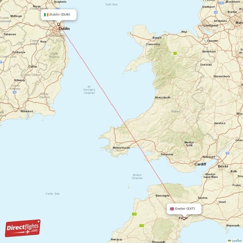 Dublin - Exeter direct flight map