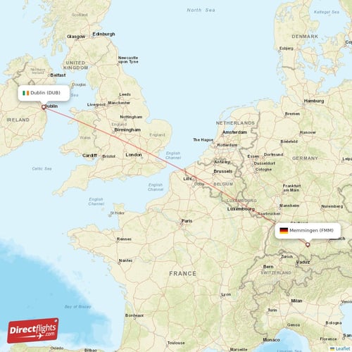 Dublin - Memmingen direct flight map