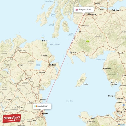 Dublin - Glasgow direct flight map