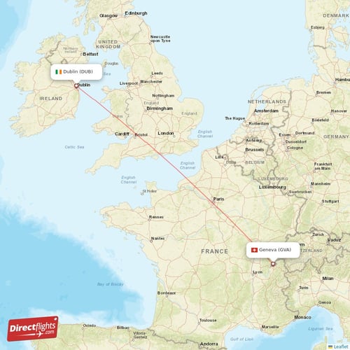 Dublin - Geneva direct flight map