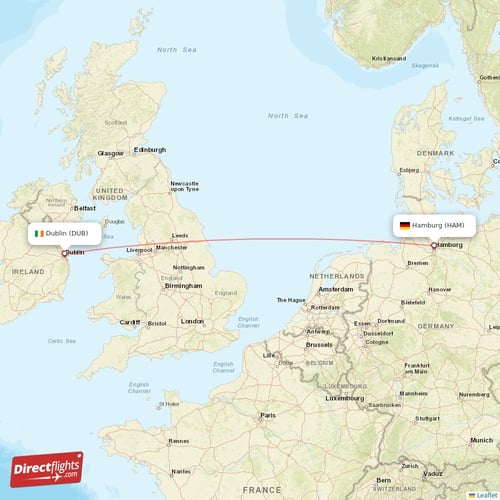 Dublin - Hamburg direct flight map