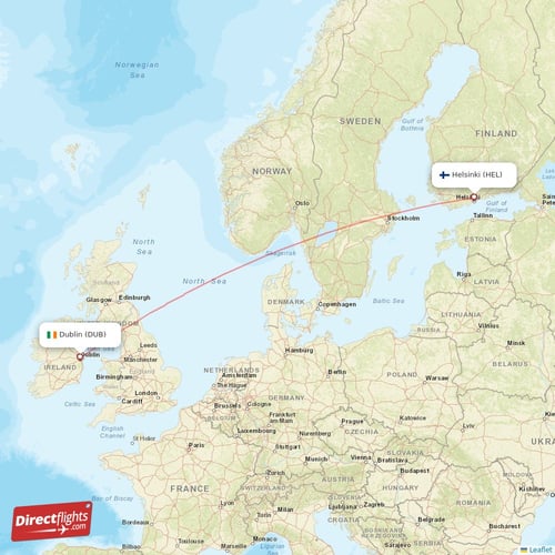 Dublin - Helsinki direct flight map