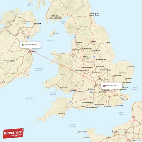Dublin - London direct flight map