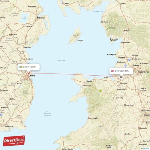 Dublin - Liverpool direct flight map