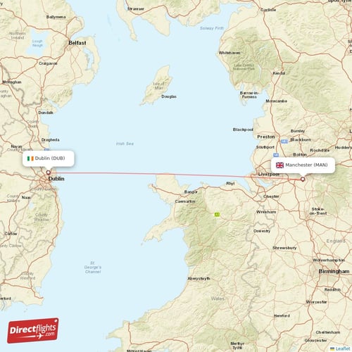 Dublin - Manchester direct flight map