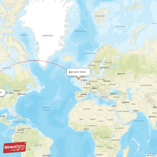 Dublin - San Francisco direct flight map