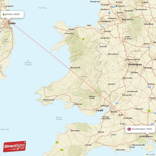 Dublin - Southampton direct flight map