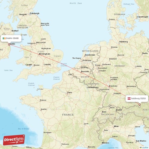 Dublin - Salzburg direct flight map