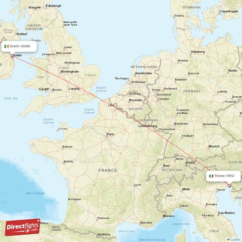 Dublin - Trieste direct flight map