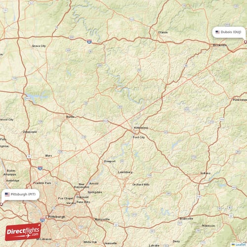 Dubois - Pittsburgh direct flight map