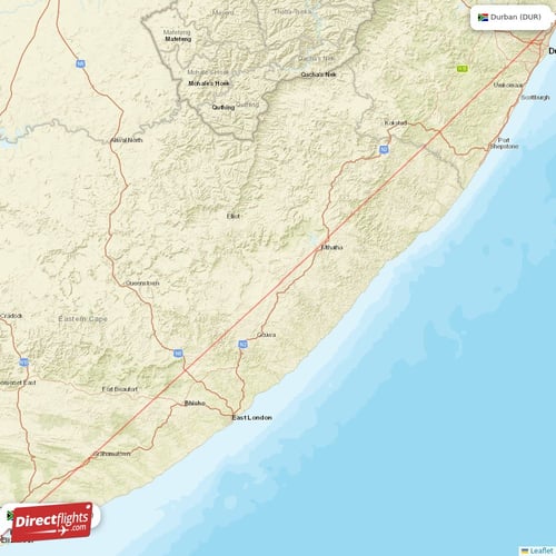 Durban - Port Elizabeth direct flight map