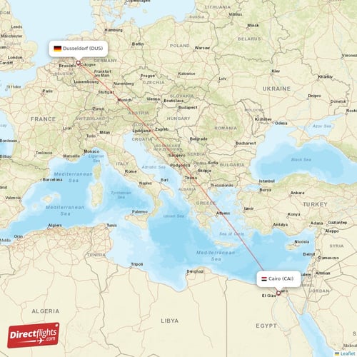 Dusseldorf - Cairo direct flight map