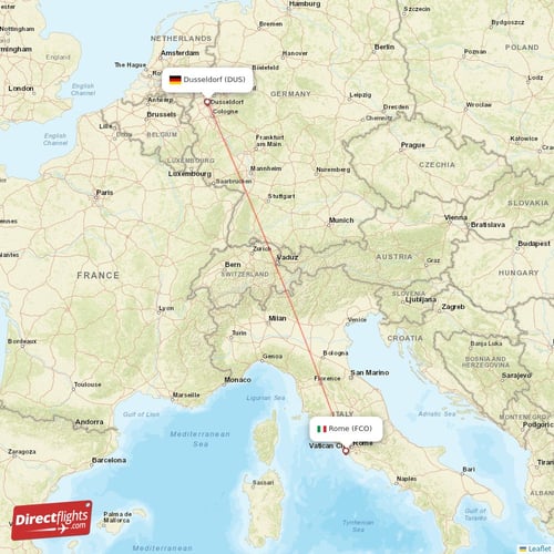Dusseldorf - Rome direct flight map