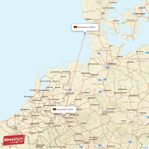 Dusseldorf - Westerland direct flight map