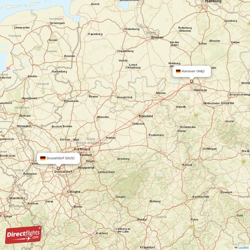 Dusseldorf - Hanover direct flight map