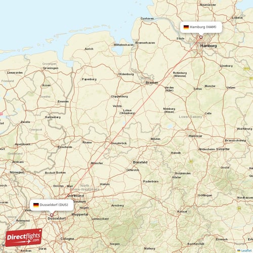 Dusseldorf - Hamburg direct flight map