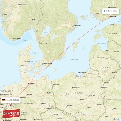 Dusseldorf - Helsinki direct flight map