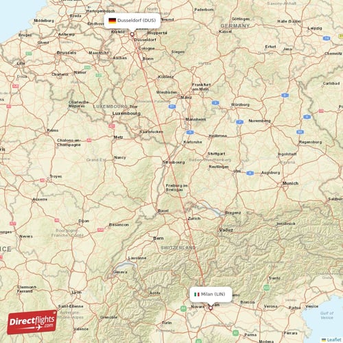 Dusseldorf - Milan direct flight map