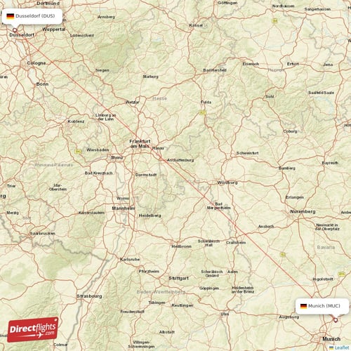 Dusseldorf - Munich direct flight map