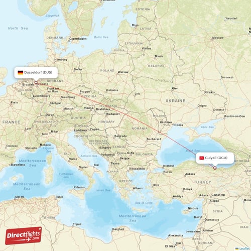 Dusseldorf - Gulyali direct flight map