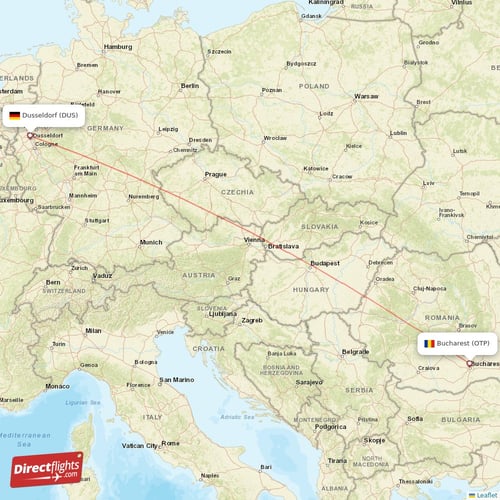 Dusseldorf - Bucharest direct flight map