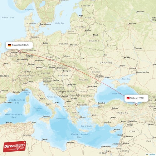 Dusseldorf - Trabzon direct flight map