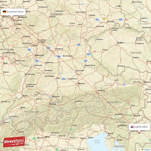 Dusseldorf - Zagreb direct flight map
