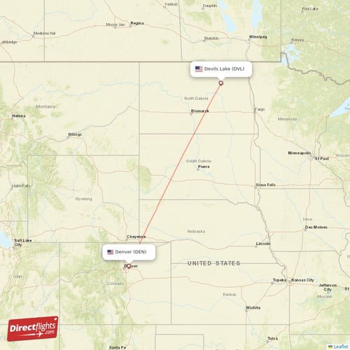 Devils Lake - Denver direct flight map