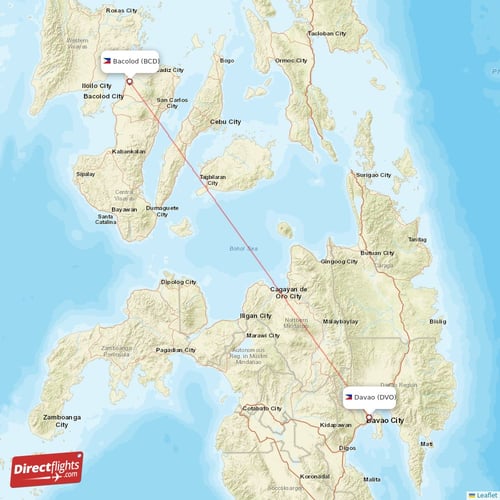 Davao - Bacolod direct flight map
