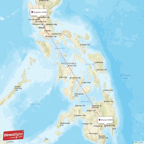 Davao - Angeles direct flight map