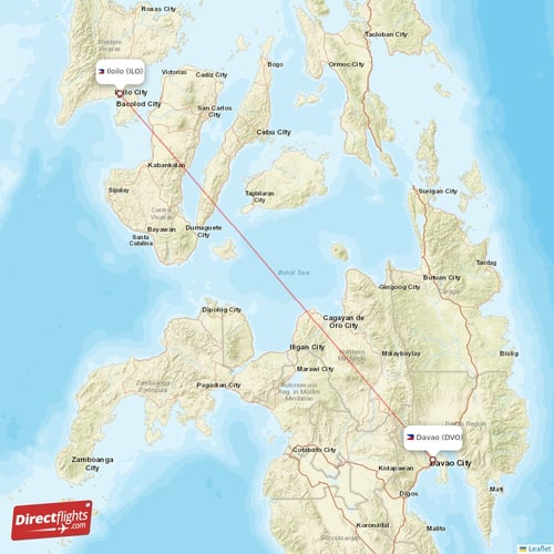Davao - Iloilo direct flight map