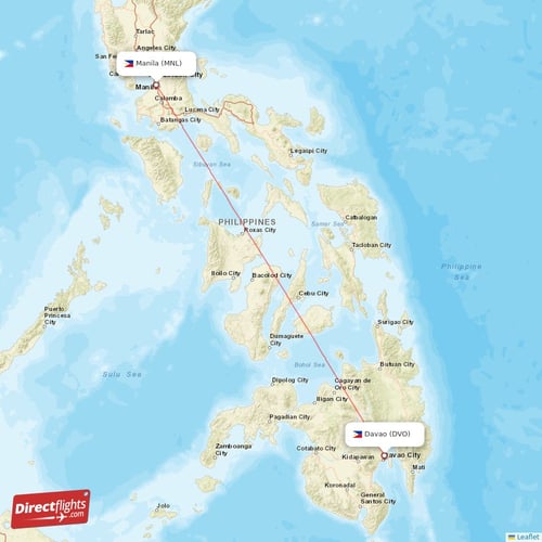 Davao - Manila direct flight map
