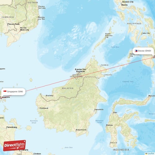 Davao - Singapore direct flight map