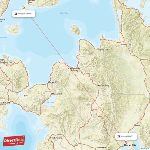 Davao - Panglao direct flight map