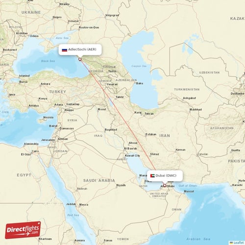 Dubai - Adler/Sochi direct flight map