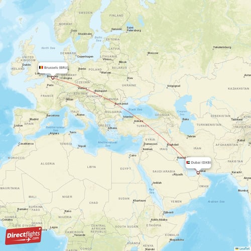 Dubai - Brussels direct flight map