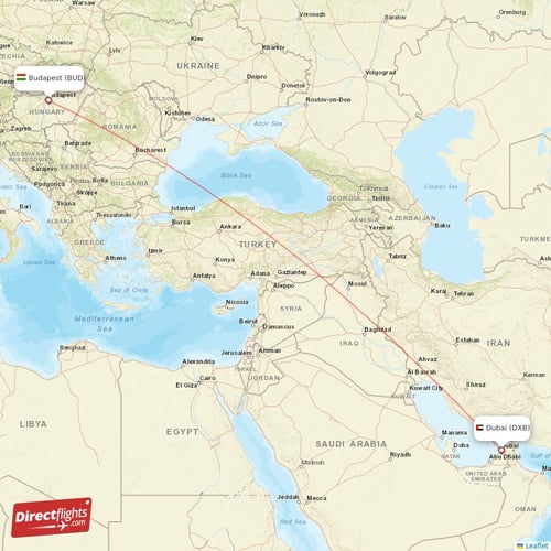 Dubai - Budapest direct flight map