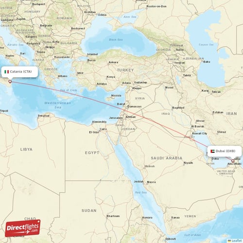 Dubai - Catania direct flight map