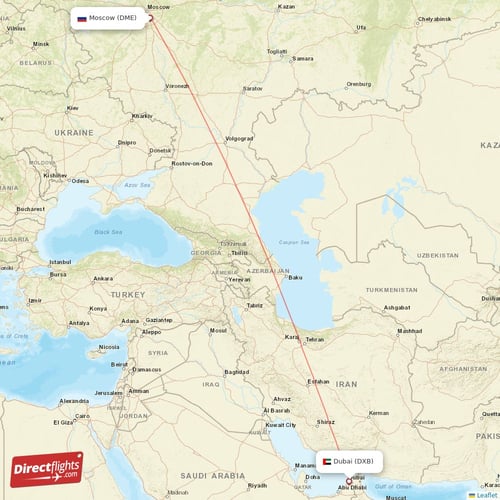Dubai - Moscow direct flight map