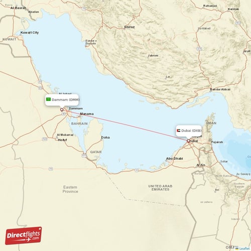 Dubai - Dammam direct flight map